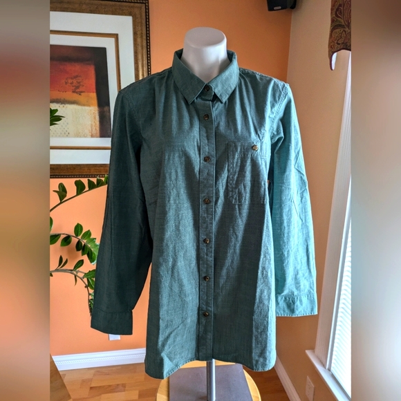 NEW L.L.Bean Women's Tops / Blouse Size 1X Plus Green 98% Cotton 2% Spandex - Picture 1 of 10